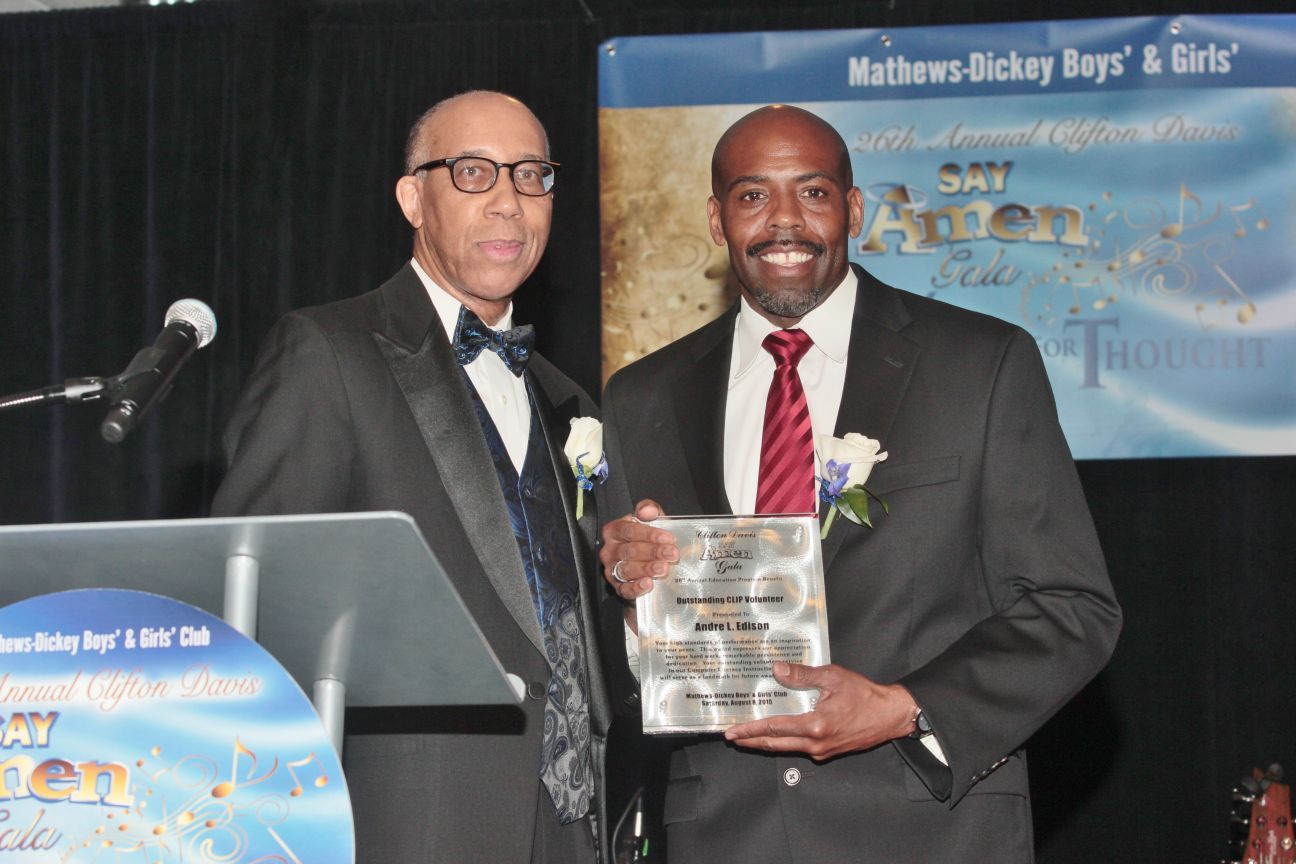 Centene Executive VP Keith Williamson, Outstanding Computer Literacy Instruction Volunteer Award Express Scripts IT professional Andre Edison.